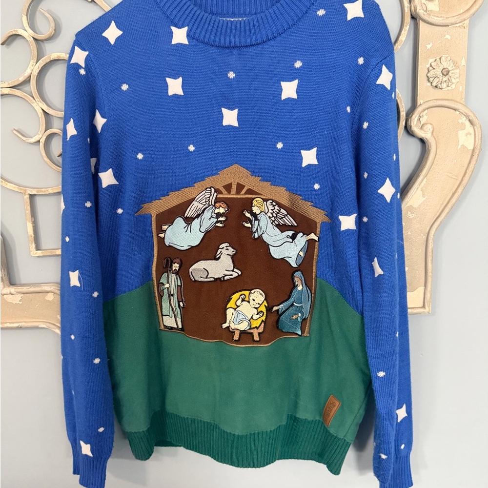 Tipsy Elves Ugly Sweater Nativity posable scene with Santa
